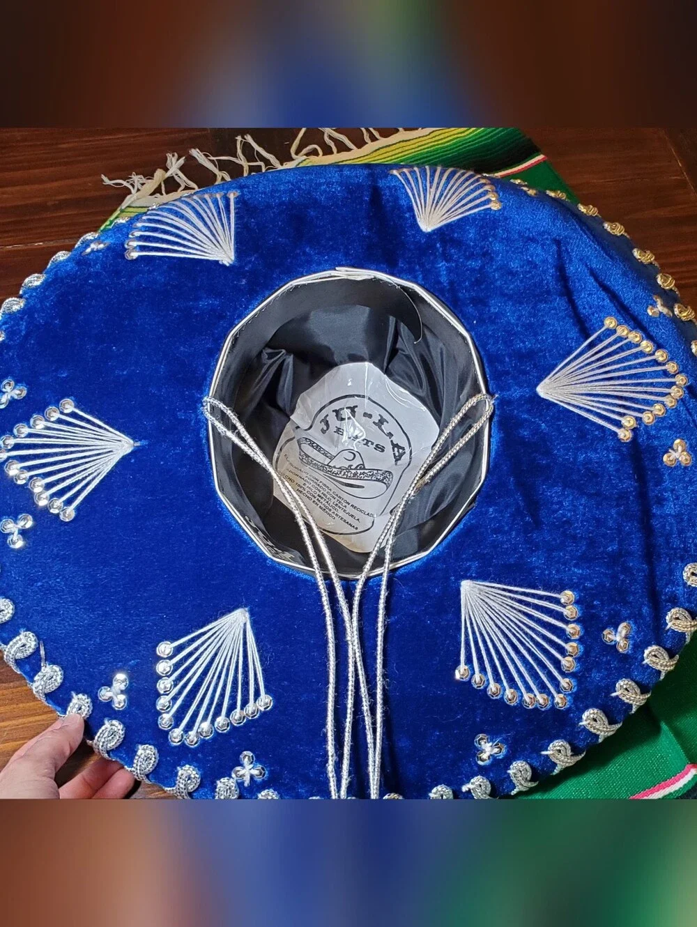 Blue Youth Sized Embroidered Mexican Sombrero Hat and Serape